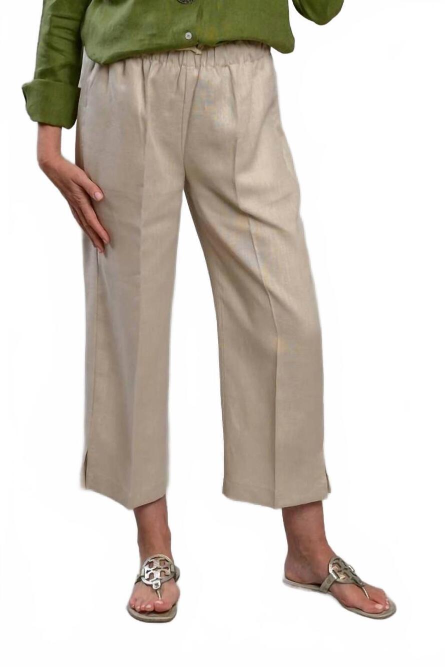 NEW CROWN LINEN classic linen capri pants in sof flax
